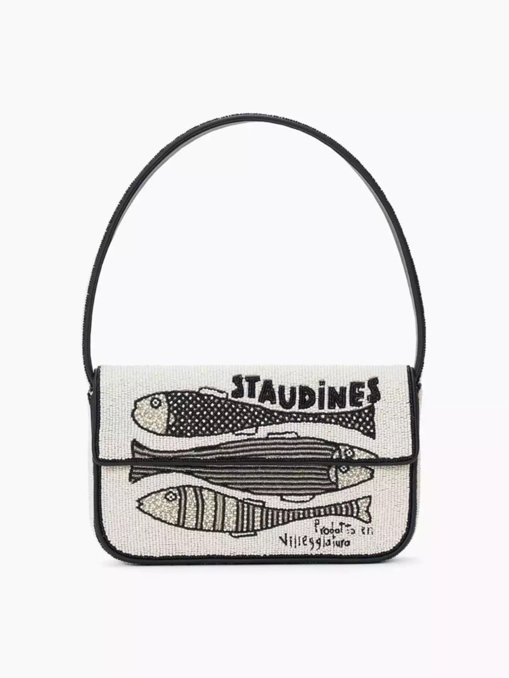 STAUD BEADED TOMMY BAG STAUDINES BLACK WHITE NWOT Limited Collection - Picture 6 of 7